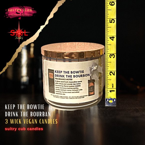 KEEP THE BOWTIE - DRINK THE BOURBON 3 WICK VEGAN CANDLE - Picture 3 of 7